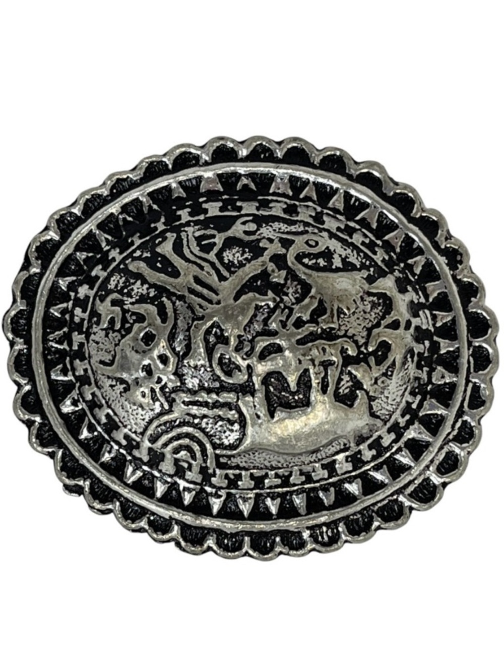 New Carlos Falchi Oval Concho Belt Buckle Southwestern Animals 3D Silver/Grey